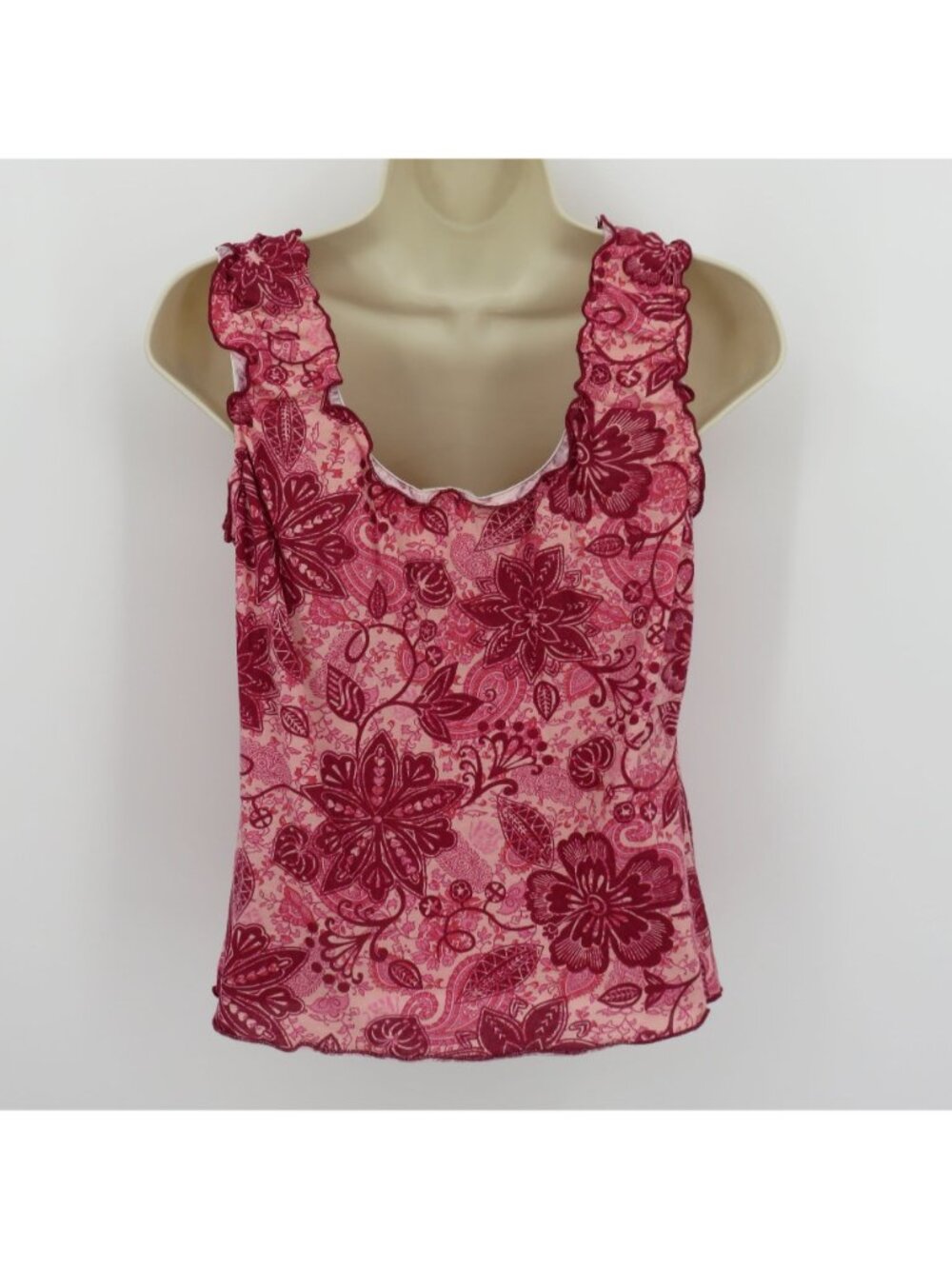 Y2K Daytrip Juniors Large Pink Red Floral Bow Babydoll Tank Top Shirt Scoop Neck - Picture 6 of 11